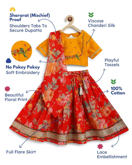 Floral Fun Lehenga Set - Red