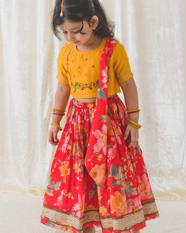 Floral Fun Lehenga Set - Red