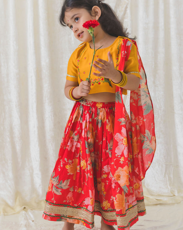Floral Fun Lehenga Set - Red