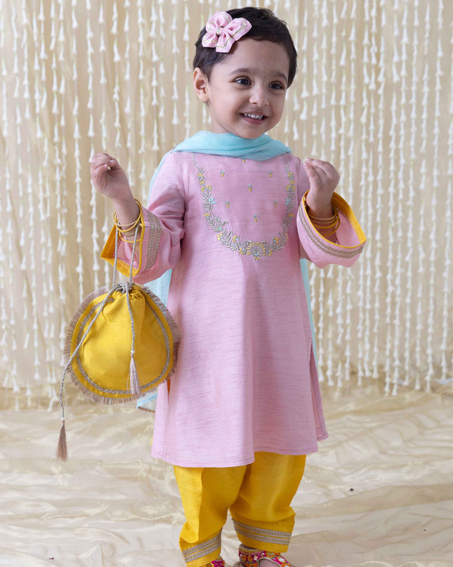 Nargis Silk Suit Set for Girls - Pink