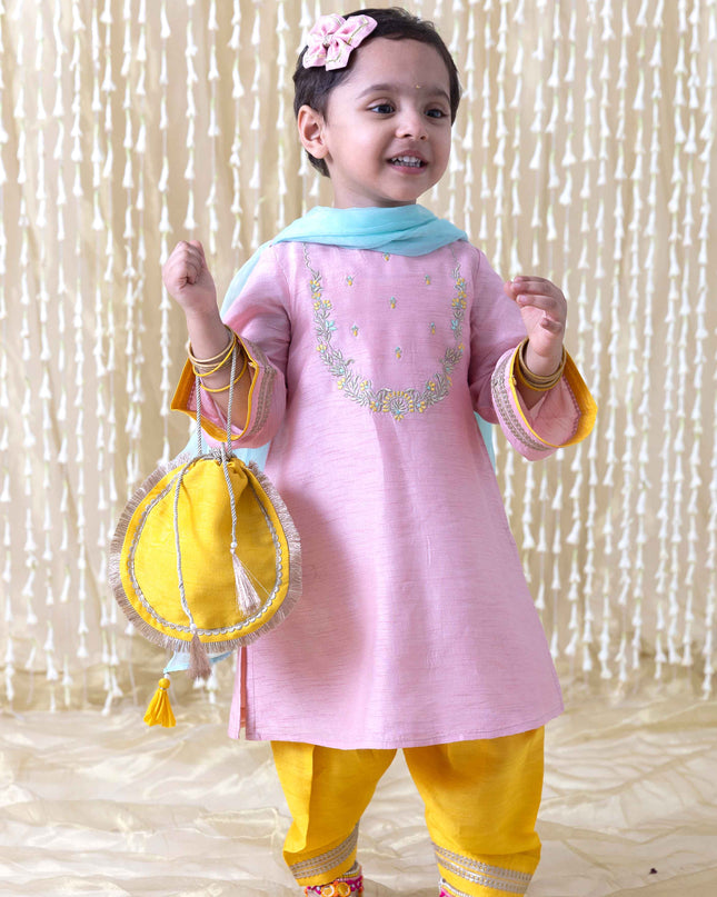Nargis Silk Suit Set for Girls - Pink
