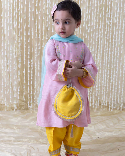 Nargis Silk Suit Set for Girls - Pink