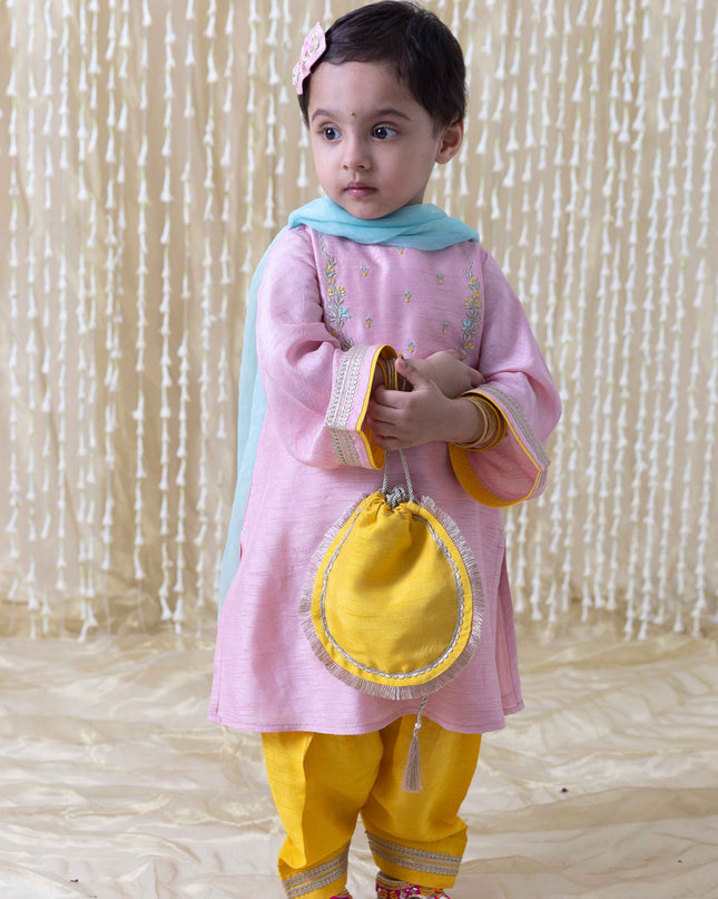 Nargis Silk Suit Set for Girls - Pink