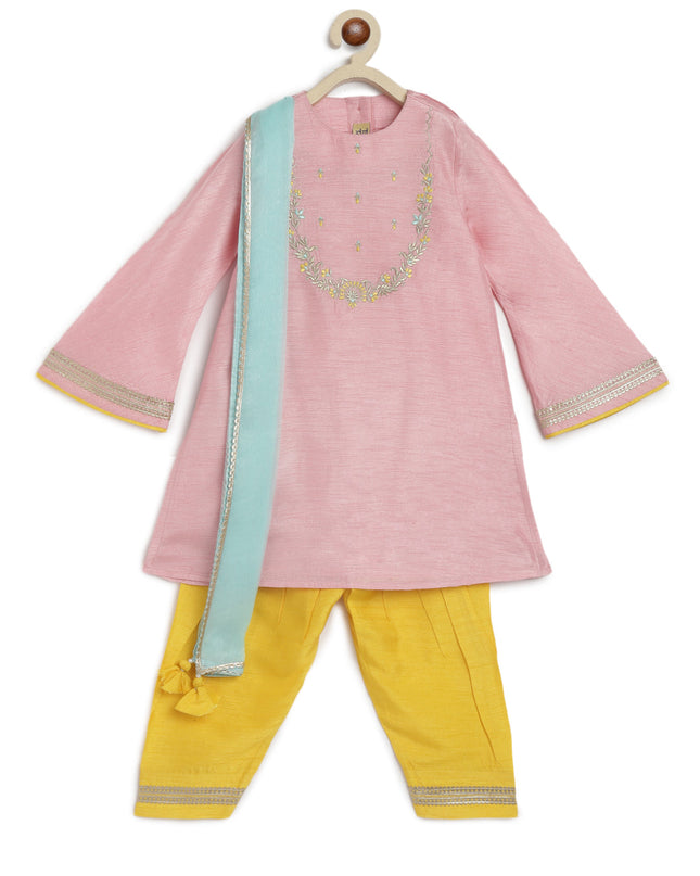 Nargis Silk Suit Set for Girls - Pink