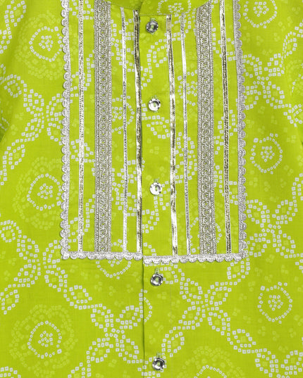 Boy Bandhani Print Cotton Kurta Set - Green