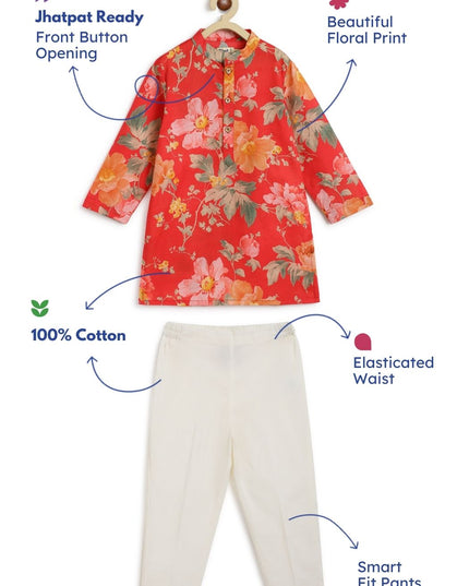 Budding Hero Kurta Pyjama Set - Red